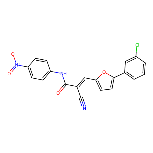 (2E)-3-[5-(3-chlorophenyl)furan-2-yl]-2-cyano-N-(4-nitrophenyl)prop-2-enamide structure