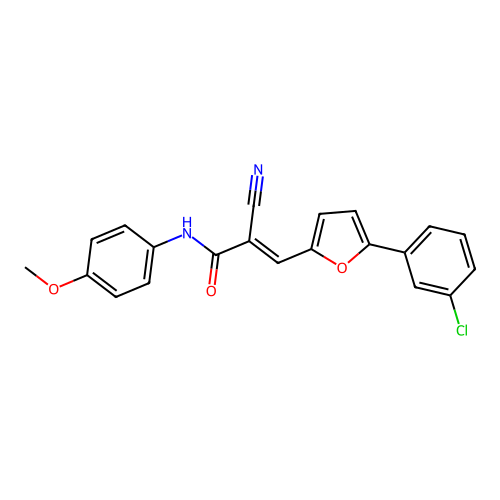 (E)-3-(5-(3-chlorophenyl)furan-2-yl)-2-cyano-N-(4-methoxyphenyl)acrylamide structure