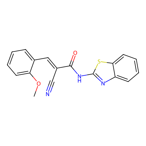 (2E)-N-benzothiazol-2-yl-2-cyano-3-(2-methoxyphenyl)prop-2-enamide structure