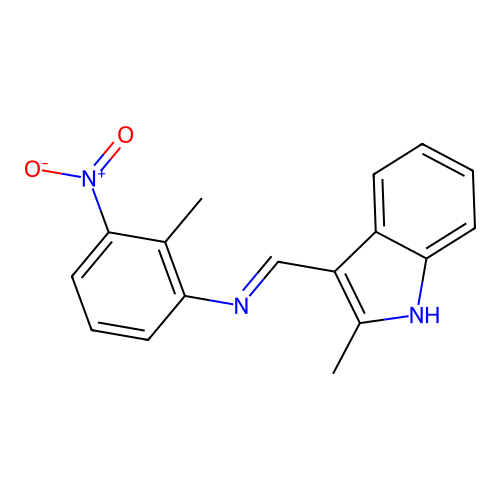 3-[({3-nitro-2-methylphenyl}imino)methyl]-2-methyl-1H-indole structure
