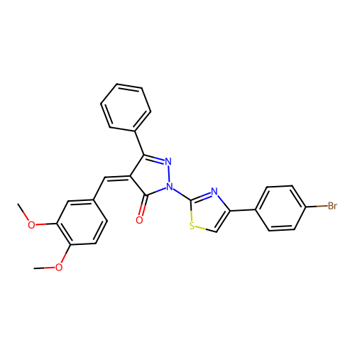 (4Z)-2-[4-(4-bromophenyl)-1,3-thiazol-2-yl]-4-(3,4-dimethoxybenzylidene)-5-phenyl-2,4-dihydro-3H-pyrazol-3-one structure