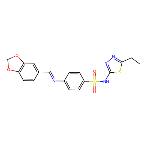 4-[(1,3-benzodioxol-5-ylmethylene)amino]-N-(5-ethyl-1,3,4-thiadiazol-2-yl)benzenesulfonamide structure