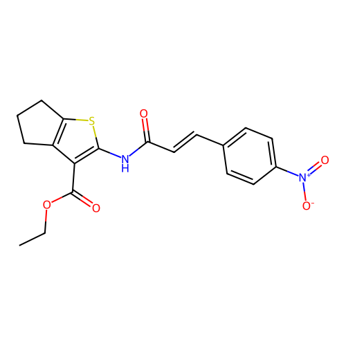 ethyl 2-[[(E)-3-(4-nitrophenyl)prop-2-enoyl]amino]-5,6-dihydro-4H-cyclopenta[b]thiophene-3-carboxylate structure