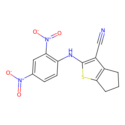 2-[(2,4-dinitrophenyl)amino]-5,6-dihydro-4H-cyclopenta[b]thiophene-3-carbonitrile structure