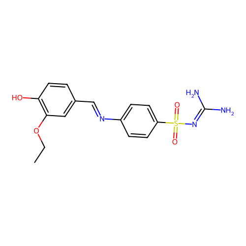 N-[amino(imino)methyl]-4-[(3-ethoxy-4-hydroxybenzylidene)amino]benzenesulfonamide structure