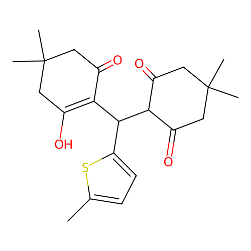 2-[(4,4-dimethyl-2,6-dioxocyclohexyl)(5-methyl-2-thienyl)methyl]-5,5-dimethyl-1,3-cyclohexanedione structure