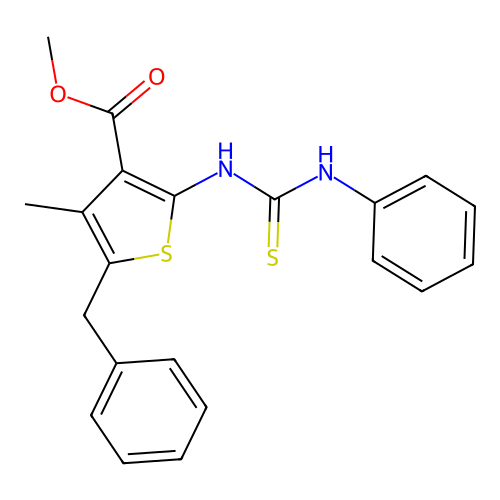 Methyl 5-benzyl-4-methyl-2-(phenylcarbamothioylamino)thiophene-3-carboxylate structure