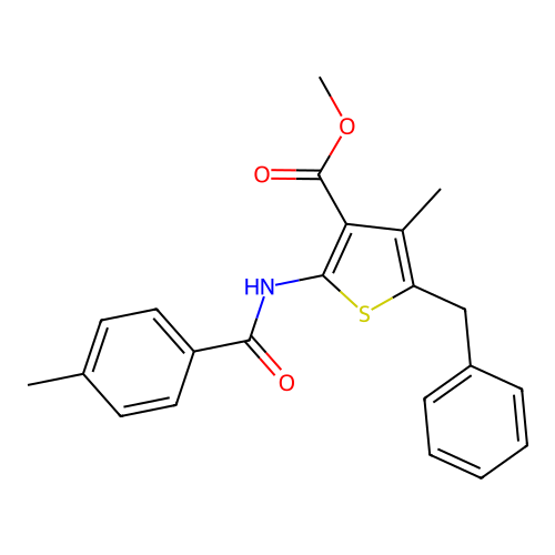 Methyl 5-benzyl-4-methyl-2-[(4-methylbenzoyl)amino]-3-thiophenecarboxylate structure