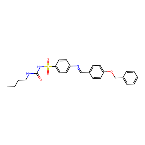 4-{[4-(benzyloxy)benzylidene]amino}-N-[(butylamino)carbonyl]benzenesulfonamide structure