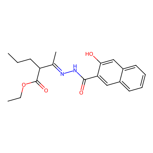 ethyl 2-[N-(3-hydroxy-2-naphthoyl)ethanehydrazonoyl]pentanoate structure