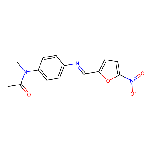N-methyl-N-(4-{[(E)-(5-nitrofuran-2-yl)methylidene]amino}phenyl)acetamide structure