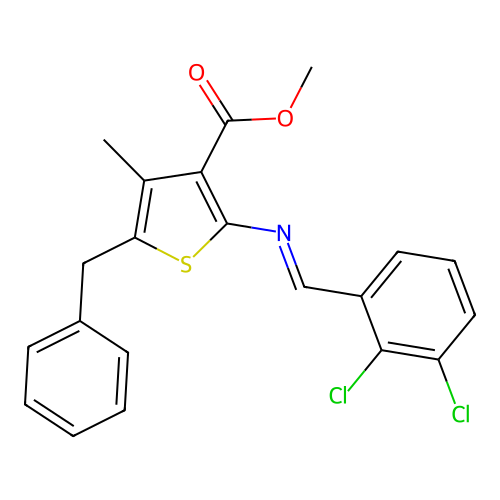 methyl 5-benzyl-2-[(2,3-dichlorobenzylidene)amino]-4-methyl-3-thiophenecarboxylate structure