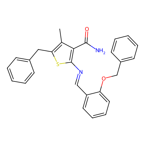 5-Benzyl-2-{[2-(benzyloxy)benzylidene]amino}-4-methyl-3-thiophenecarboxamide structure