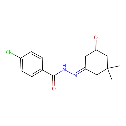 4-chloro-N'-(3,3-dimethyl-5-oxocyclohexylidene)benzohydrazide structure
