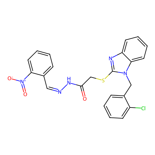 (Z)-2-((1-(2-chlorobenzyl)-1H-benzo[d]imidazol-2-yl)thio)-N'-(2-nitrobenzylidene)acetohydrazide structure
