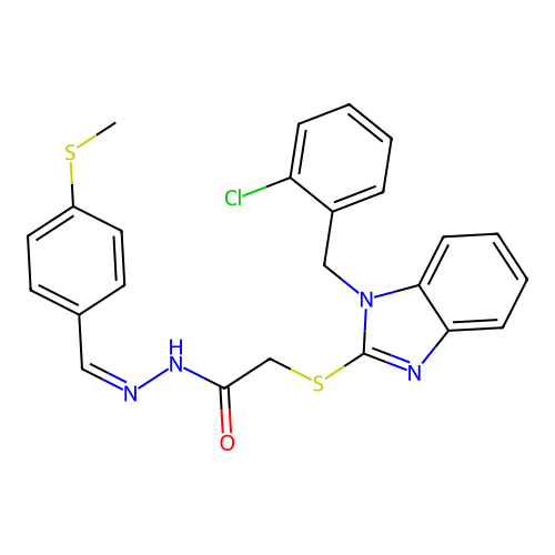 2-{[1-(2-chlorobenzyl)-1H-benzimidazol-2-yl]sulfanyl}-N'-{(E)-[4-(methylsulfanyl)phenyl]methylidene}acetohydrazide structure