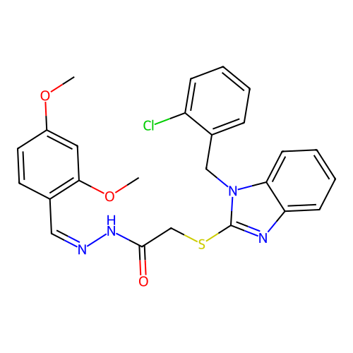 2-{[1-(2-chlorobenzyl)-1H-benzimidazol-2-yl]sulfanyl}-N'-[(E)-(2,4-dimethoxyphenyl)methylidene]acetohydrazide structure