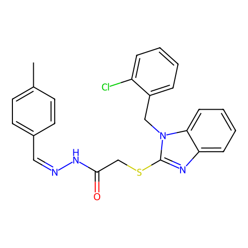 2-{[1-(2-chlorobenzyl)-1H-benzimidazol-2-yl]sulfanyl}-N'-[(E)-(4-methylphenyl)methylidene]acetohydrazide structure