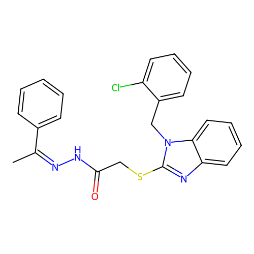 2-{[1-(2-chlorobenzyl)-1H-benzimidazol-2-yl]sulfanyl}-N'-[(1E)-1-phenylethylidene]acetohydrazide structure