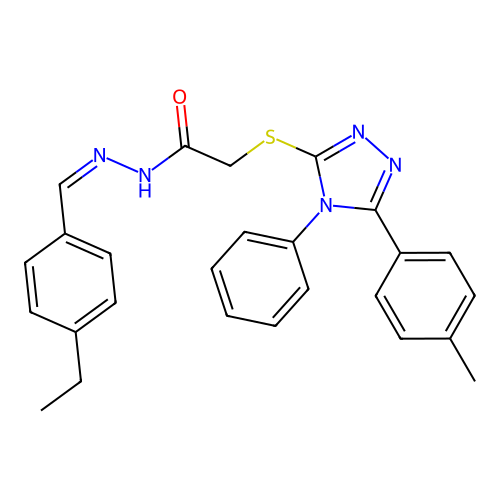 (Z)-N'-(4-ethylbenzylidene)-2-((4-phenyl-5-(p-tolyl)-4H-1,2,4-triazol-3-yl)thio)acetohydrazide structure