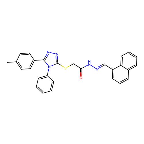 (E)-N'-(naphthalen-1-ylmethylene)-2-((4-phenyl-5-(p-tolyl)-4H-1,2,4-triazol-3-yl)thio)acetohydrazide structure