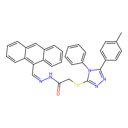 (Z)-N'-(anthracen-9-ylmethylene)-2-((4-phenyl-5-(p-tolyl)-4H-1,2,4-triazol-3-yl)thio)acetohydrazide structure