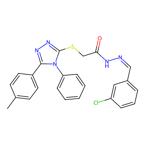 (Z)-N'-(3-chlorobenzylidene)-2-((4-phenyl-5-(p-tolyl)-4H-1,2,4-triazol-3-yl)thio)acetohydrazide structure