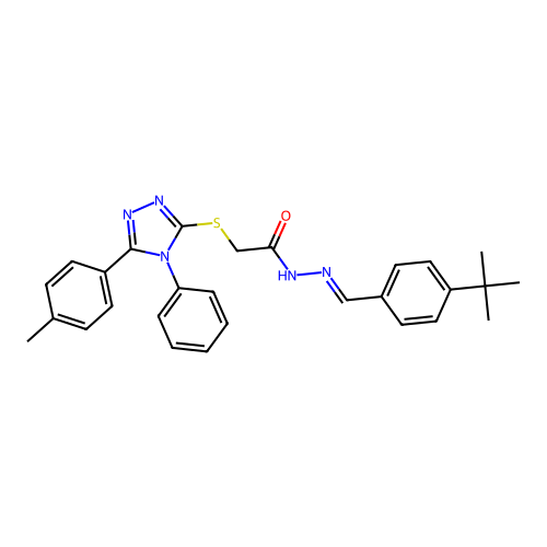 N'-[(E)-(4-tert-butylphenyl)methylidene]-2-{[5-(4-methylphenyl)-4-phenyl-4H-1,2,4-triazol-3-yl]sulfanyl}acetohydrazide structure