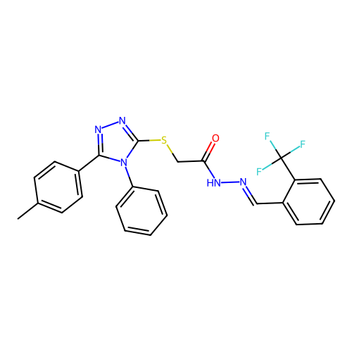 2-{[5-(4-methylphenyl)-4-phenyl-4H-1,2,4-triazol-3-yl]sulfanyl}-N'-{(E)-[2-(trifluoromethyl)phenyl]methylidene}acetohydrazide structure