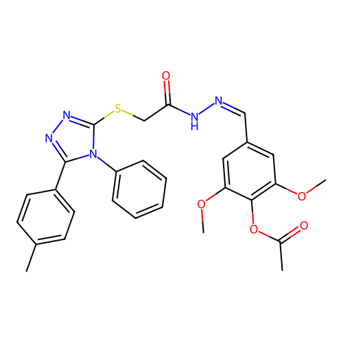 (Z)-2,6-dimethoxy-4-((2-(2-((4-phenyl-5-(p-tolyl)-4H-1,2,4-triazol-3-yl)thio)acetyl)hydrazono)methyl)phenyl acetate structure