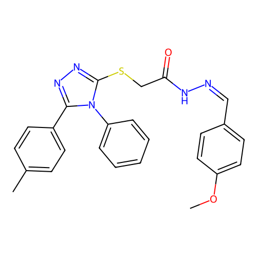 (Z)-N'-(4-methoxybenzylidene)-2-((4-phenyl-5-(p-tolyl)-4H-1,2,4-triazol-3-yl)thio)acetohydrazide structure
