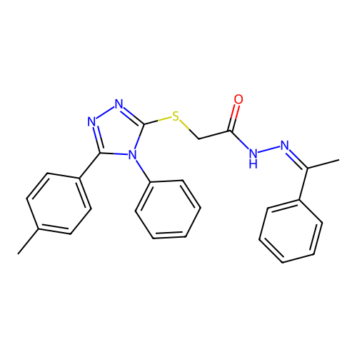 (Z)-2-((4-phenyl-5-(p-tolyl)-4H-1,2,4-triazol-3-yl)thio)-N'-(1-phenylethylidene)acetohydrazide structure