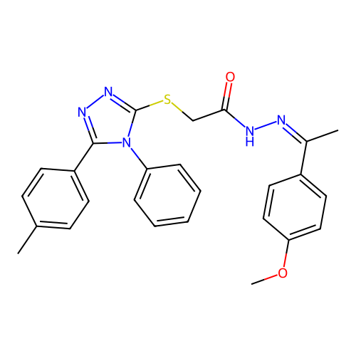 (Z)-N'-(1-(4-methoxyphenyl)ethylidene)-2-((4-phenyl-5-(p-tolyl)-4H-1,2,4-triazol-3-yl)thio)acetohydrazide structure