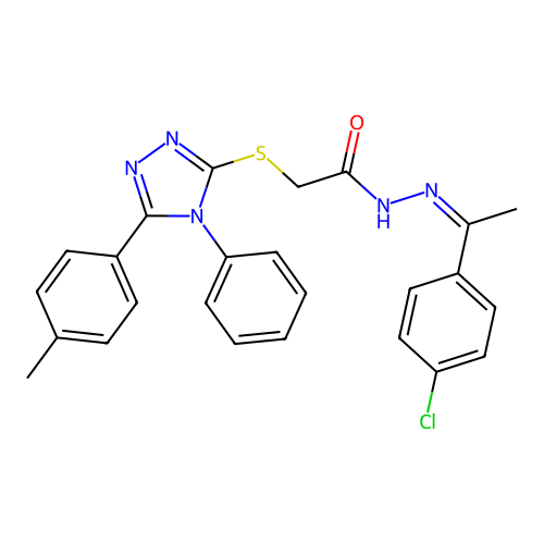 (Z)-N'-(1-(4-chlorophenyl)ethylidene)-2-((4-phenyl-5-(p-tolyl)-4H-1,2,4-triazol-3-yl)thio)acetohydrazide structure