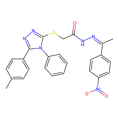 (Z)-N'-(1-(4-nitrophenyl)ethylidene)-2-((4-phenyl-5-(p-tolyl)-4H-1,2,4-triazol-3-yl)thio)acetohydrazide structure