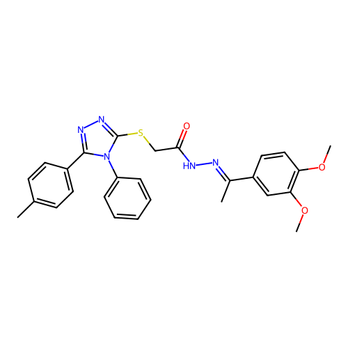 N'-[(1E)-1-(3,4-dimethoxyphenyl)ethylidene]-2-{[5-(4-methylphenyl)-4-phenyl-4H-1,2,4-triazol-3-yl]sulfanyl}acetohydrazide structure