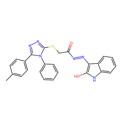 2-[[5-(4-methylphenyl)-4-phenyl-1,2,4-triazol-3-yl]sulfanyl]-N'-(2-oxoindol-3-yl)acetohydrazide structure