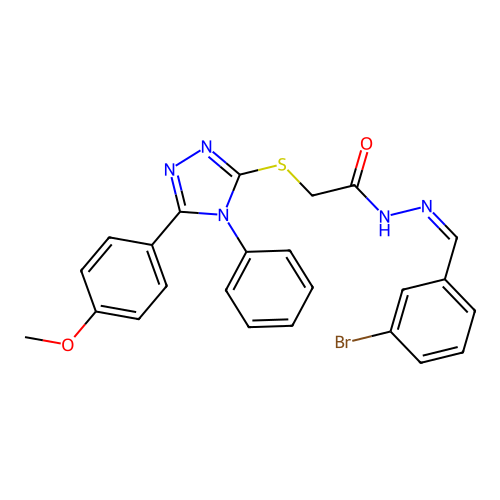 (Z)-N'-(3-bromobenzylidene)-2-((5-(4-methoxyphenyl)-4-phenyl-4H-1,2,4-triazol-3-yl)thio)acetohydrazide structure