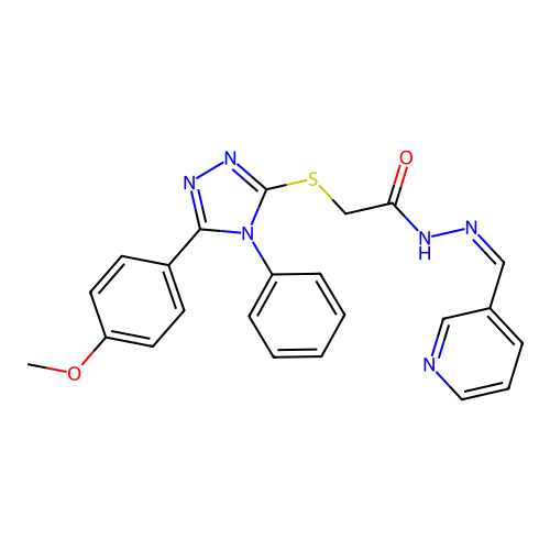 (Z)-2-((5-(4-methoxyphenyl)-4-phenyl-4H-1,2,4-triazol-3-yl)thio)-N'-(pyridin-3-ylmethylene)acetohydrazide structure
