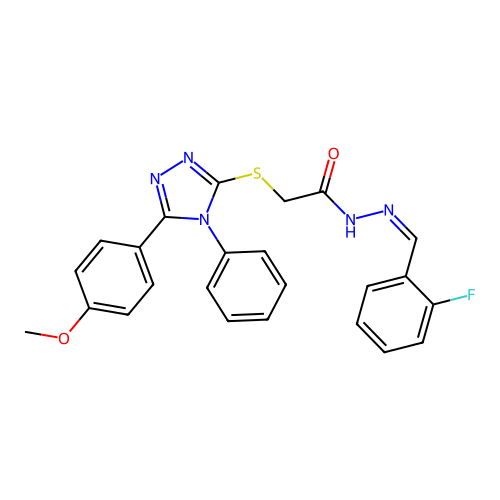 (Z)-N'-(2-fluorobenzylidene)-2-((5-(4-methoxyphenyl)-4-phenyl-4H-1,2,4-triazol-3-yl)thio)acetohydrazide structure