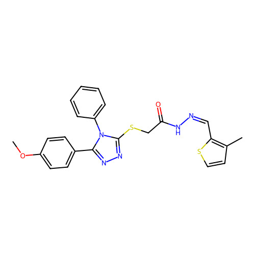 (Z)-2-((5-(4-methoxyphenyl)-4-phenyl-4H-1,2,4-triazol-3-yl)thio)-N'-((3-methylthiophen-2-yl)methylene)acetohydrazide structure