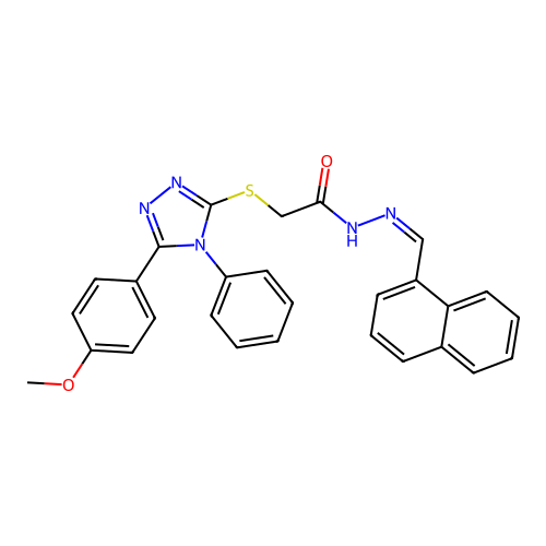 (Z)-2-((5-(4-methoxyphenyl)-4-phenyl-4H-1,2,4-triazol-3-yl)thio)-N'-(naphthalen-1-ylmethylene)acetohydrazide structure
