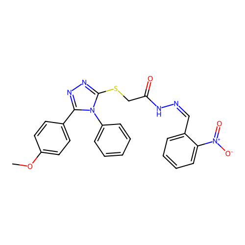 (Z)-2-((5-(4-methoxyphenyl)-4-phenyl-4H-1,2,4-triazol-3-yl)thio)-N'-(2-nitrobenzylidene)acetohydrazide structure