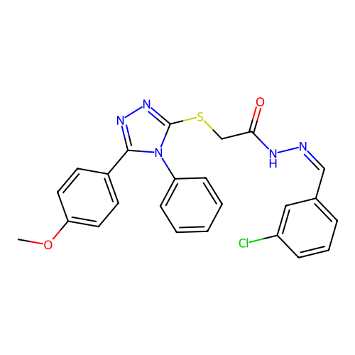 (Z)-N'-(3-chlorobenzylidene)-2-((5-(4-methoxyphenyl)-4-phenyl-4H-1,2,4-triazol-3-yl)thio)acetohydrazide structure