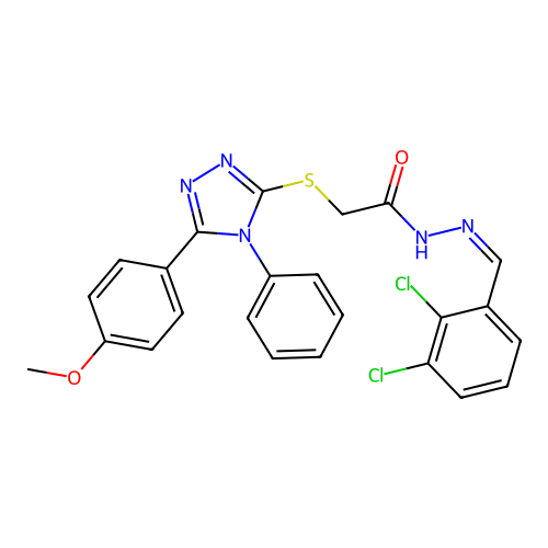 (Z)-N'-(2,3-dichlorobenzylidene)-2-((5-(4-methoxyphenyl)-4-phenyl-4H-1,2,4-triazol-3-yl)thio)acetohydrazide structure