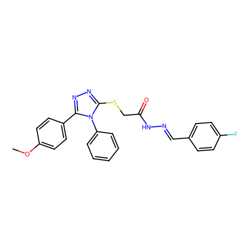 N'-[(E)-(4-fluorophenyl)methylidene]-2-{[5-(4-methoxyphenyl)-4-phenyl-4H-1,2,4-triazol-3-yl]sulfanyl}acetohydrazide structure