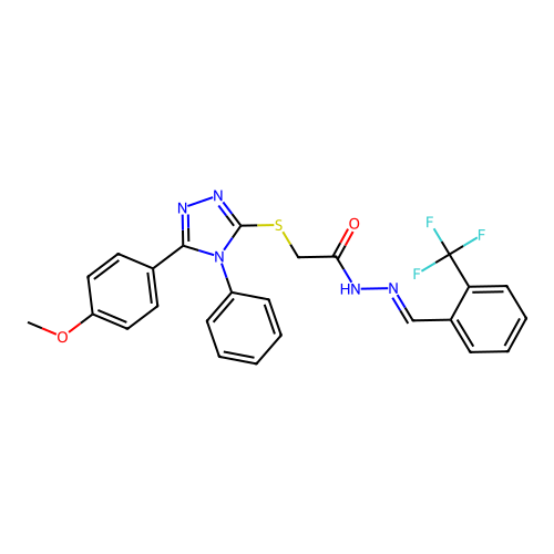 2-{[5-(4-methoxyphenyl)-4-phenyl-4H-1,2,4-triazol-3-yl]sulfanyl}-N'-{(E)-[2-(trifluoromethyl)phenyl]methylidene}acetohydrazide structure