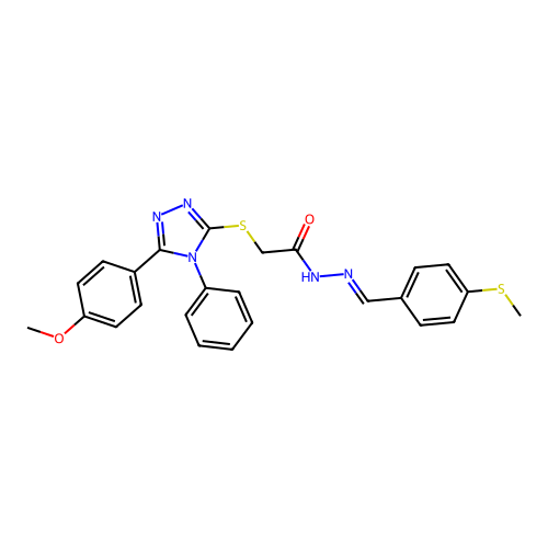 2-{[5-(4-methoxyphenyl)-4-phenyl-4H-1,2,4-triazol-3-yl]sulfanyl}-N'-{(E)-[4-(methylsulfanyl)phenyl]methylidene}acetohydrazide structure