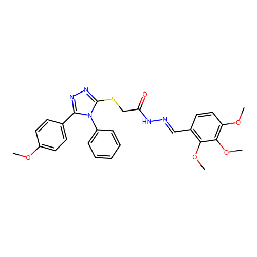 2-{[5-(4-methoxyphenyl)-4-phenyl-4H-1,2,4-triazol-3-yl]sulfanyl}-N'-[(E)-(2,3,4-trimethoxyphenyl)methylidene]acetohydrazide structure