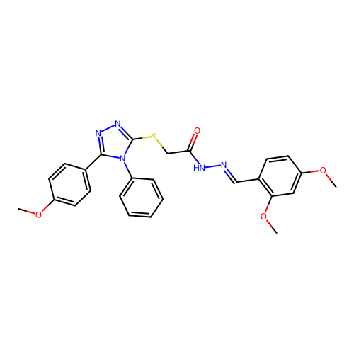 N'-[(E)-(2,4-dimethoxyphenyl)methylidene]-2-{[5-(4-methoxyphenyl)-4-phenyl-4H-1,2,4-triazol-3-yl]sulfanyl}acetohydrazide structure